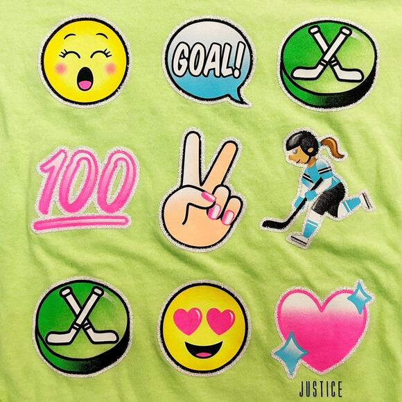 Justice Active Neon Green Emoji Long Sleeve T-Shirt Girls Size 12 - Picture 2 of 8